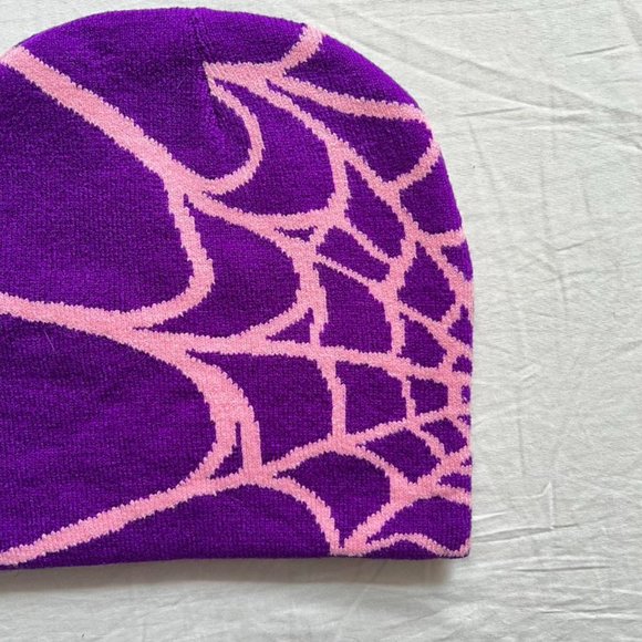 Y2K spiderweb purple and pink beanie - Picture 4 of 7